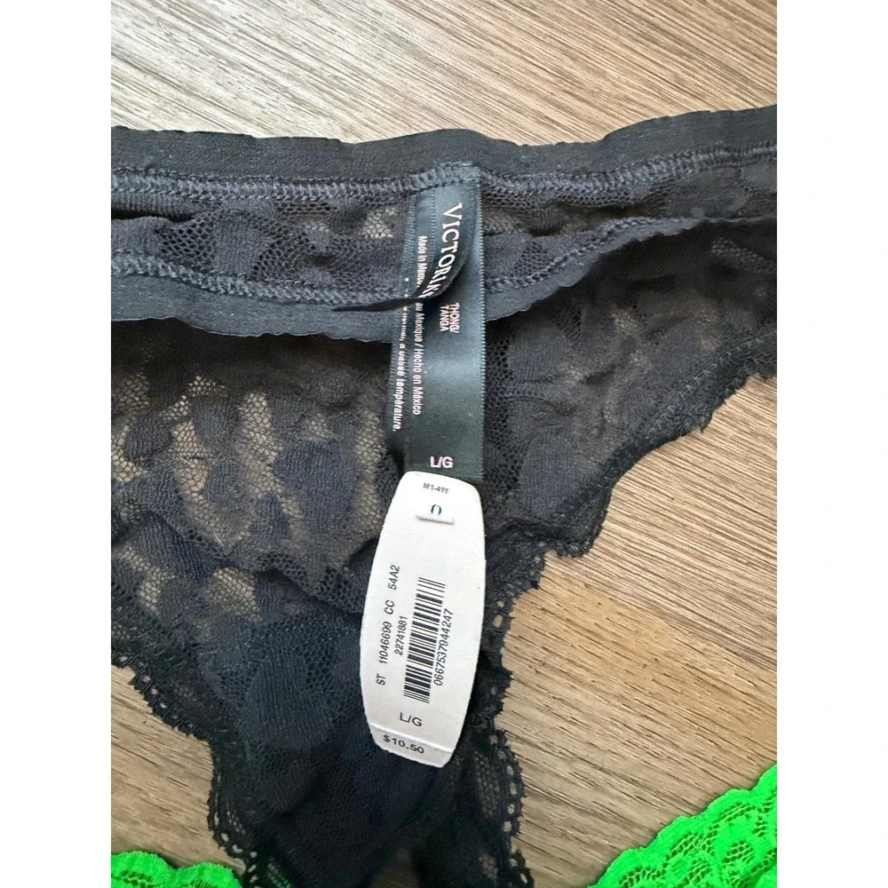 Victoria's Secret Rare 2012 Panty Bundle Neon Green Lace Rhinestone Heart Lace L